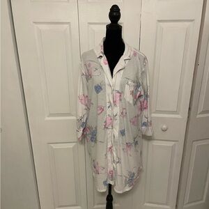 LAUREN RALPH LAUREN VINTAGE WHITE/PINK/BLUE FLORAL SLEEP SHIRT SIZE LARGE